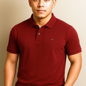 🧥 Tommy Hilfiger Relaxed Fit Polo Shirt (Men’s) – Burgundy Edition