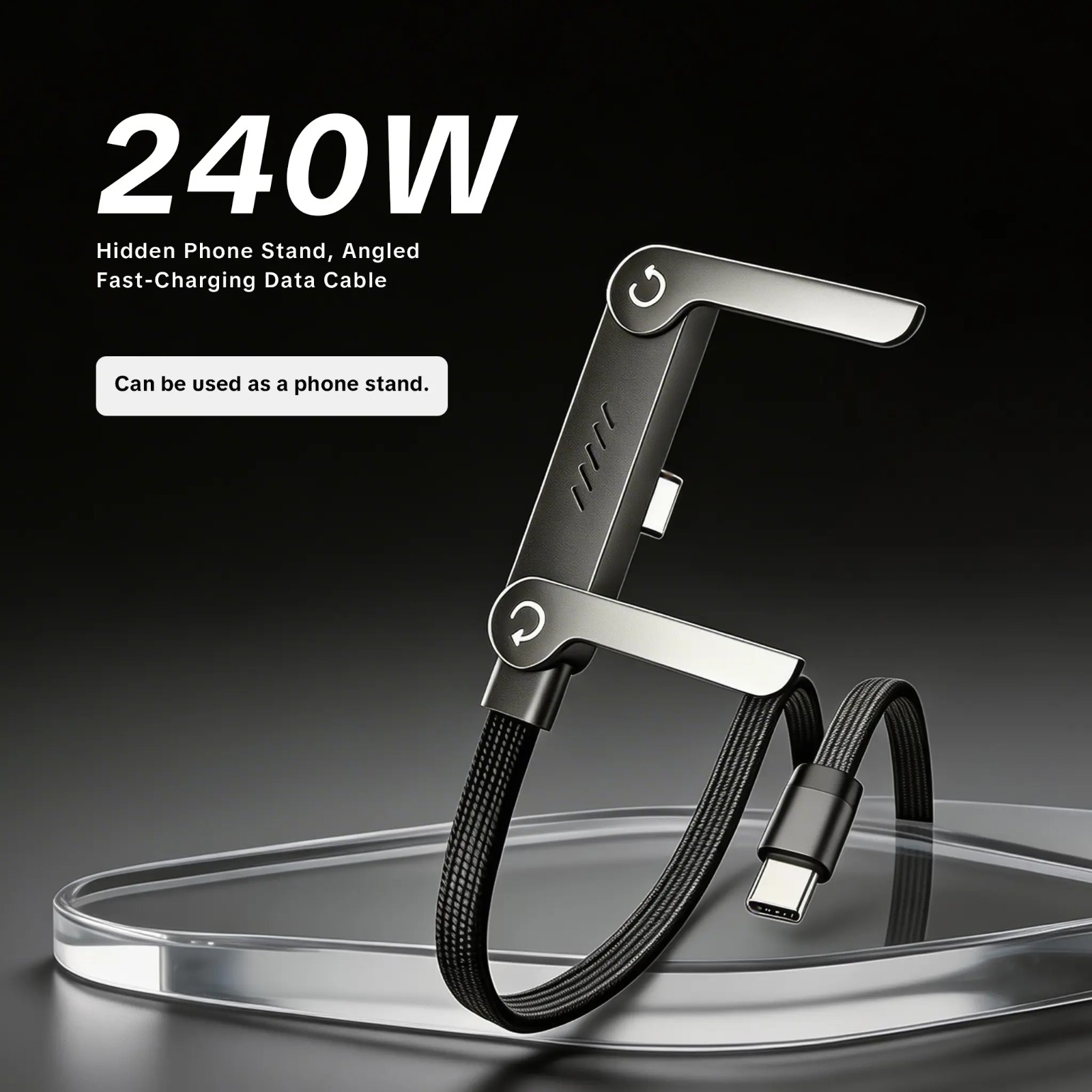 3 in 1 Fast Charging Type-c TO Type-c Cable 240W with Stand - Image 2