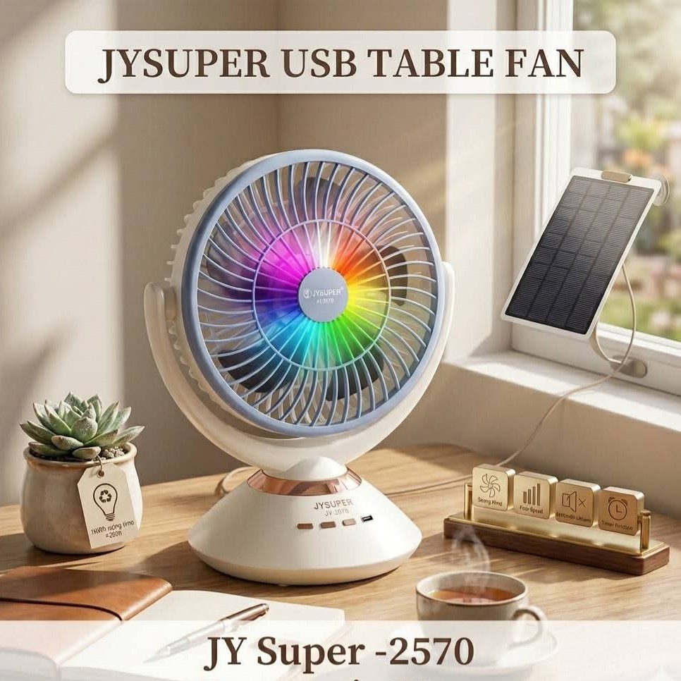 JYSUPER JY-2570 Rechargeable Fan with LED Light || 13236 - Image 2