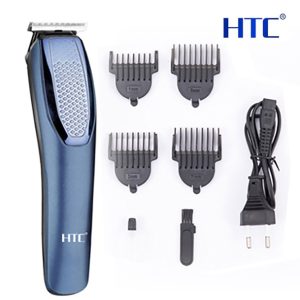 HTC AT-1210 Rechargeable Cordless Beard & Hair Trimmer For Men – 4 Clipper Attachments, 45 Min Runtime (Blue)