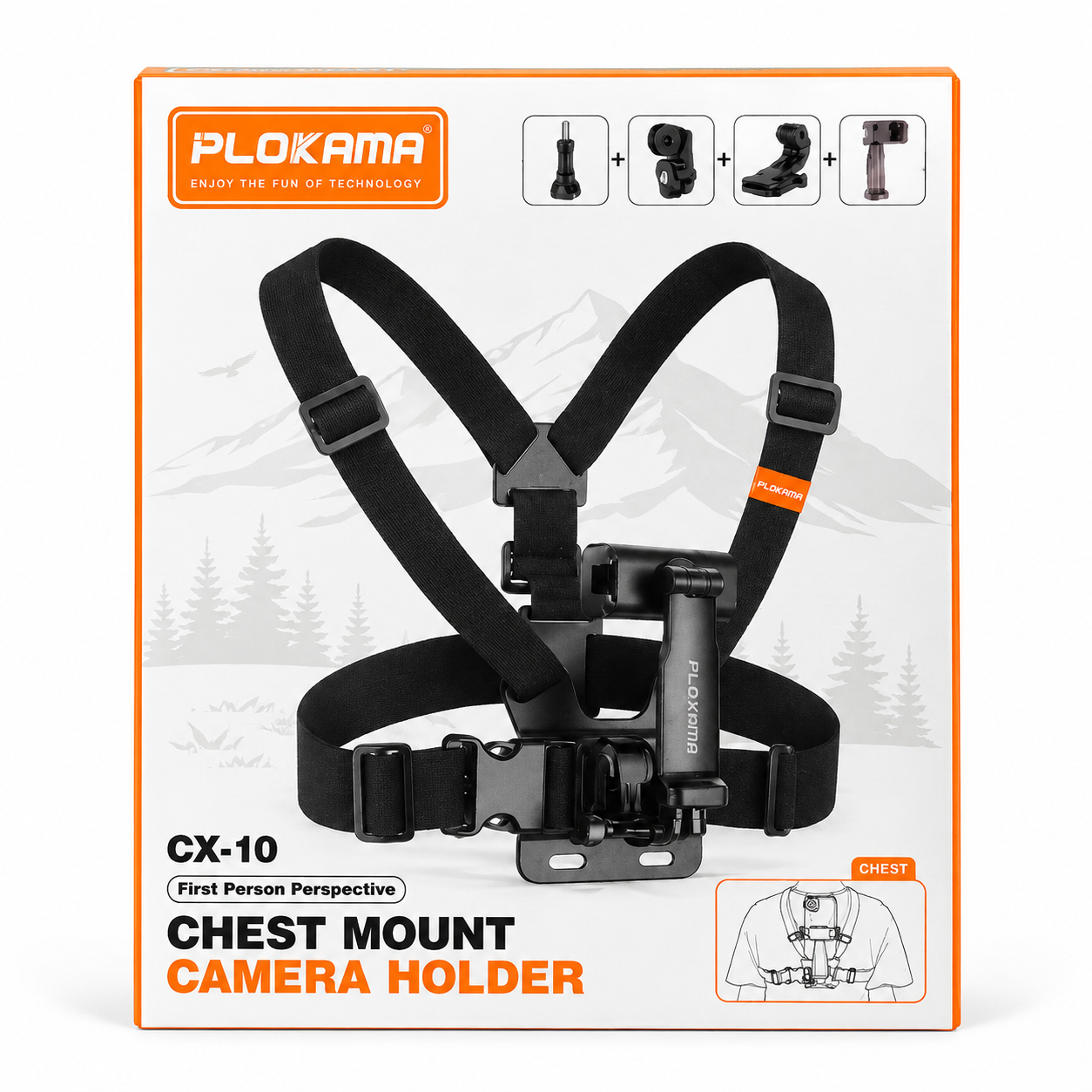 PLOKAMA CX-10 Chest Mount Camera Holder – Adjustable POV Body Harness Strap with 360° Rotating Clip for Smartphones & Action Cameras for Biking, Vlogging & Hiking - Image 2